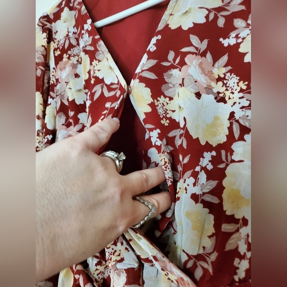 Womens Floral Boho Faux Wrap Midi Dress Size Small - Picture 6 of 16